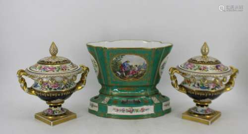 Sevres Porcelain Planter On Stand Together With