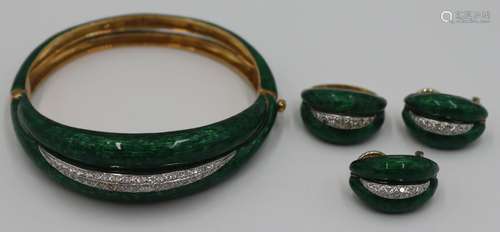 JEWELRY. 4 Pc. Italian 18kt Gold, Enamel & Diamond