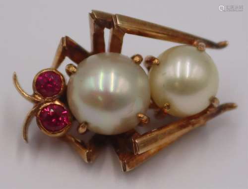 JEWELRY. 14kt Gold, Colored Gem and Pearl Bug