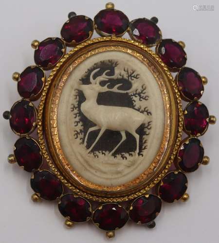 JEWELRY. Victorian Carved Stag Swivel Brooch.