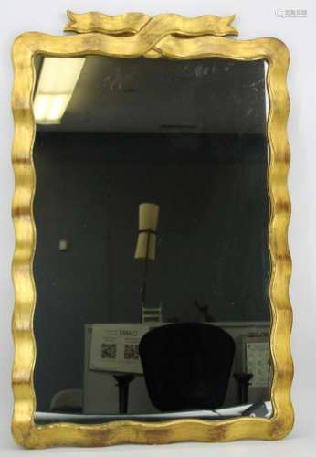 Midcentury Carved Giltwood Mirror With Ribbon