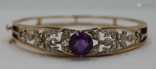 JEWELRY. 14kt Gold, Amethyst, and Diamond Bracelet