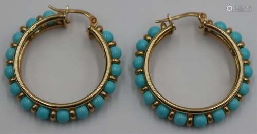 JEWELRY. Pair of Italian 14kt Gold and Turquoise