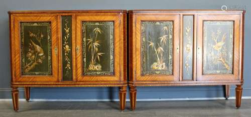 A Fine Pair Of Satinwood Banded Cabinets With