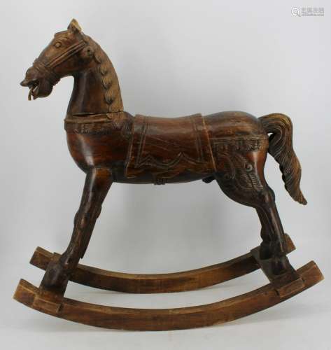 South East Asian Carved Wood Rocking Horse .
