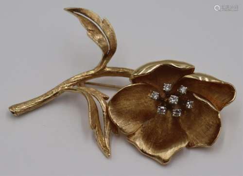 JEWELRY. Signed 14kt Gold and Diamond Brooch.