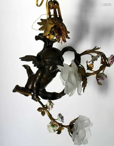 Fine Quality Bronze Cherub Form Chandelier