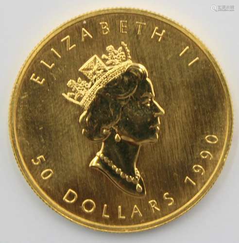 BULLION. 1990 $50 1oz Gold Canadian Maple Leaf