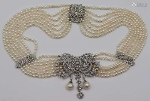 JEWELRY. Multi-strand 18kt Pearl and Diamond