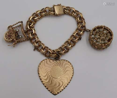 JEWELRY. 14kt Gold Charm Bracelet and (3) Charms.