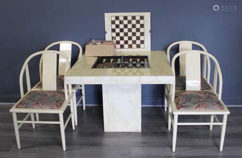 Vintage Lacquered / Parchment Game Table & 4 Chairs.