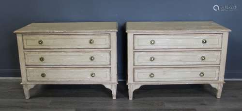 Pair Vintage Distressed Style 3 Drawer Chests.