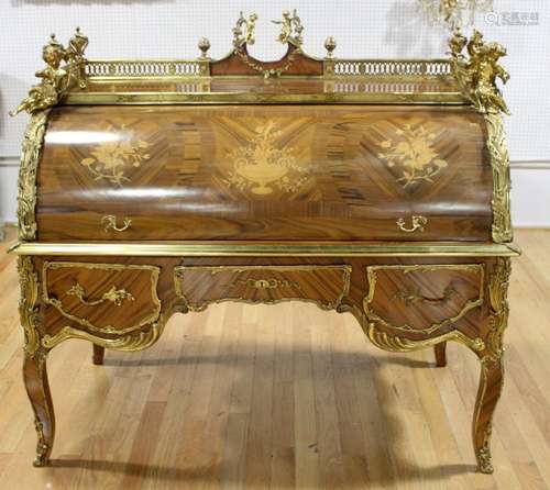 Large & Impressive Bronze Mounted Barrel Top Desk.