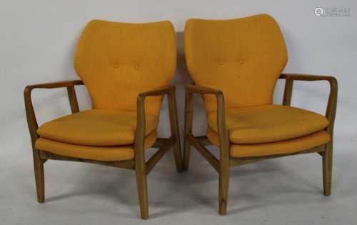 A Pair Of Midcentury Style Upholstered Arm Chairs