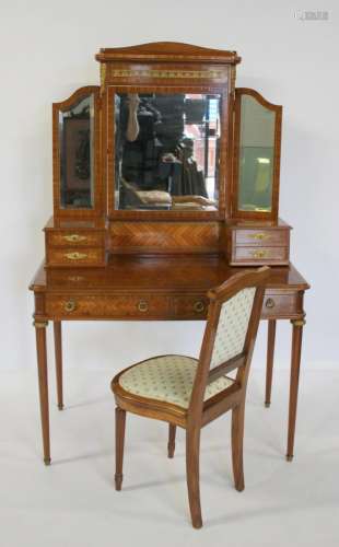 An Edwardian Satinwood Dresser With Trifold