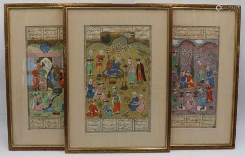 (3) Framed Persian Painted Manuscripts.