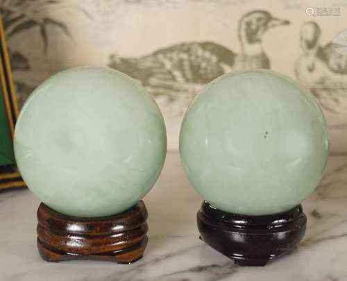 PAIR CHINESE JADE LIBRARY SPHERES