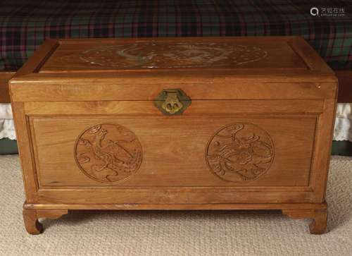 CHINESE HARDWOOD AND MOTHER O'PEARL INLAID TRUNK