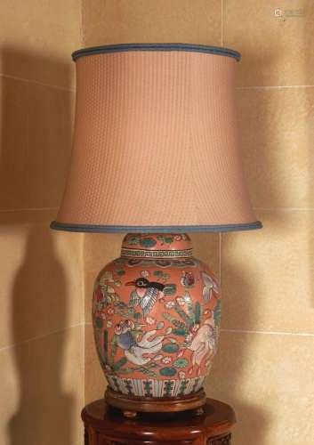 CHINESE POLYCHROME GINGER JAR & COVER TABLE LAMP