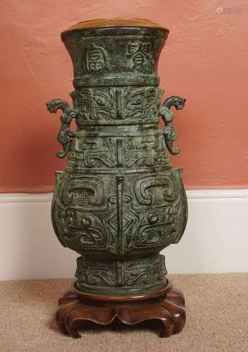 CHINESE BRONZE VASE SHAPED LAMP BASE