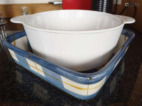 2 ART CERAMIC CASSEROLE BOWLS