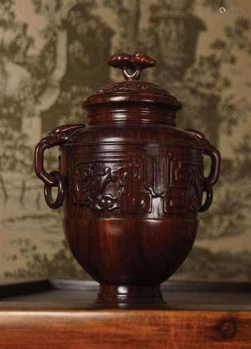 CHINESE HARDWOOD VASE AND COVER