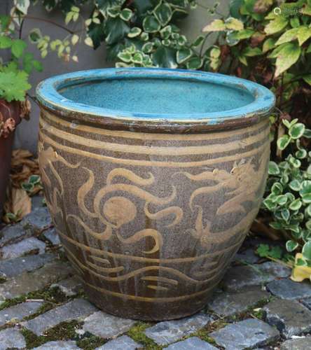 LARGE CHINESE GLAZED TERRACOTTA PLANTER