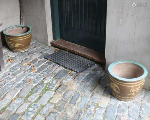 TWO LARGE CHINESE GLAZED TERRACOTTA PLANTERS