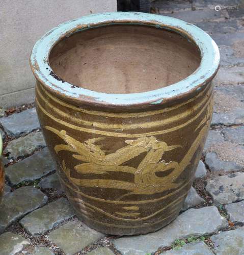 LARGE CHINESE GLAZED TERRACOTTA PLANTER