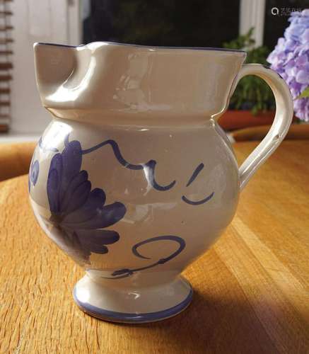 BLUE AND WHITE ART POTTERY JUG