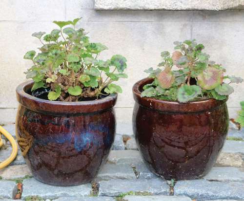 TWO LARGE CHINESE GLAZED TERRACOTTA PLANTERS