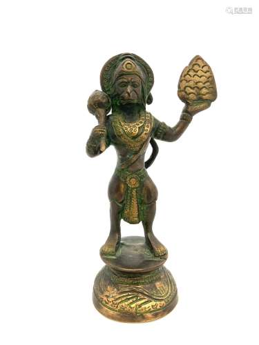 Statuette en bronze représentant le Dieu Hanuman tenant un l...