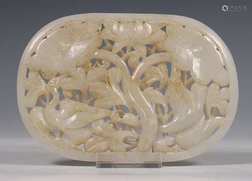 China, ovale jade plaque, 19e-20e eeuw,