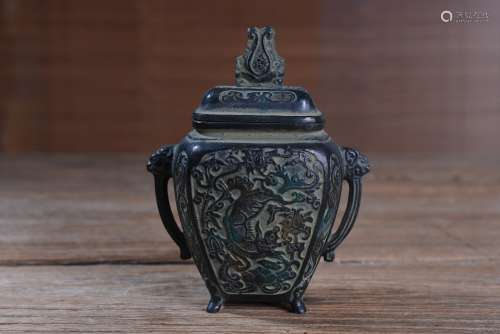 明治时期浮雕铜香炉