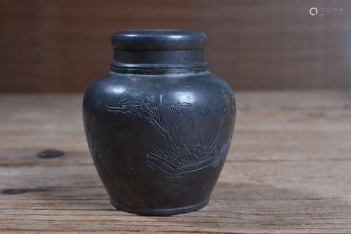 明治时期诗文锡茶罐
