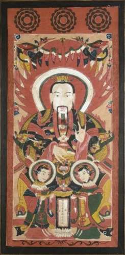 Lot de cinq panneaux peints, représentant des juges taoïstes...