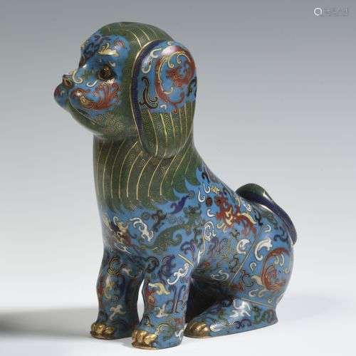 Statuette en émaux cloisonnés sur cuivre représentant un chi...