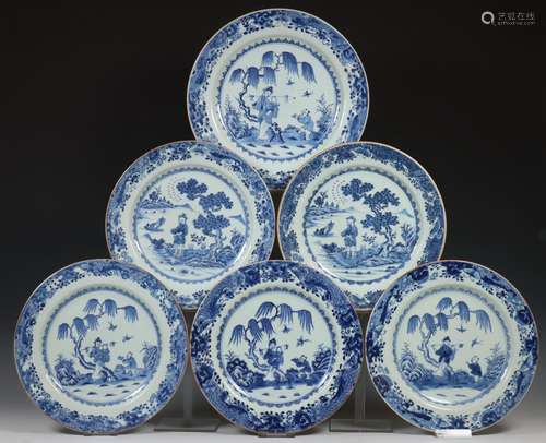 China, collectie blauw-wit porseleinen schotels, Qianlong,