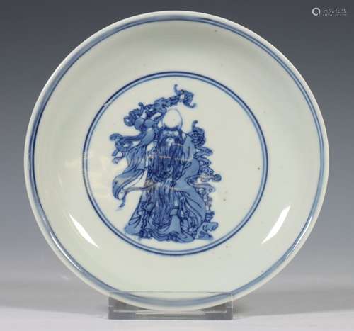 China, blauw-wit porseleinen ' Shoulao' bordje, 19e/20e eeuw...