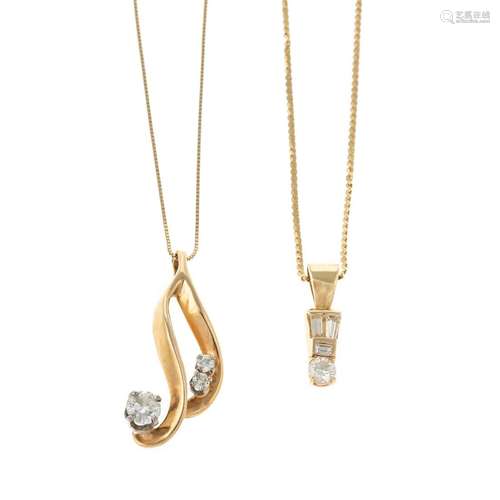 Two Diamond Pendants in 14K Yellow Gold