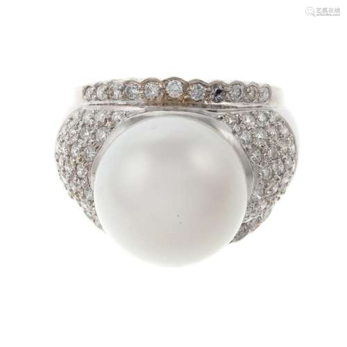 A South Sea Pearl & Diamond Ring in 18K