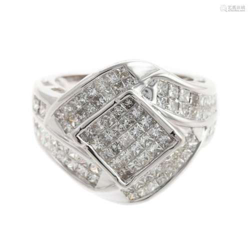 An Invisibly Set Princess Cut Diamond Ring in 14K