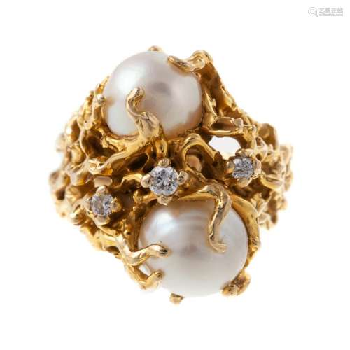 A Brutalist South Sea Pearl Ring in 14K Gold