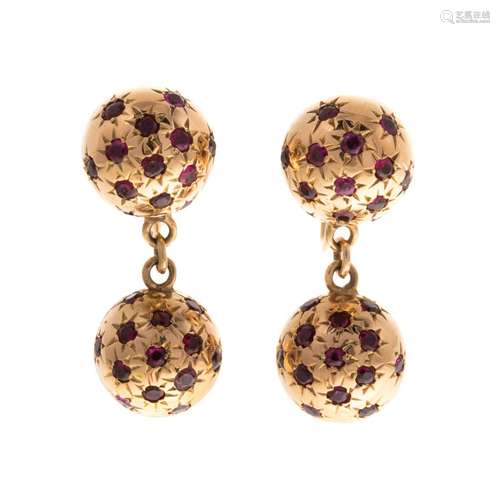 A Pair of Ruby Ball Earrings in 14K