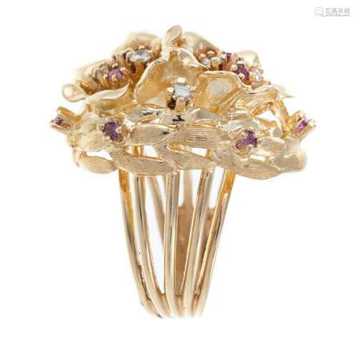 A Vintage Diamond & Ruby Flower Ring in 14K