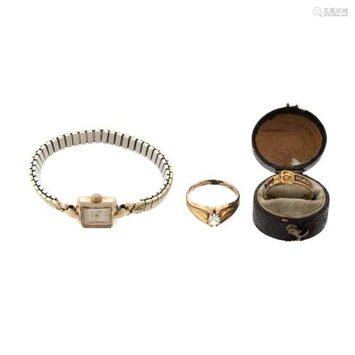 An 1870s Mourning Hair Ring & Gold-Filled Jewelry