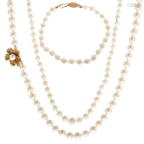 A Collection of Pearl Jewelry in 14K Gold