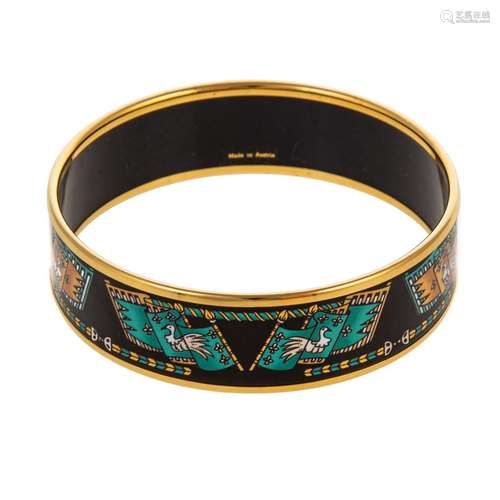 An Hermes Flag & Bird Motif Enamel MM Bangle