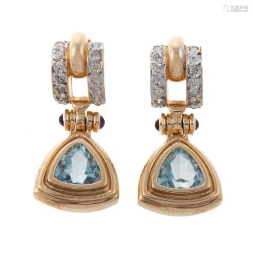 A Pair of Blue Topaz & Diamond Earrings in 14K
