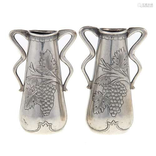 A Pair of Middle Eastern Silver Bud Vases